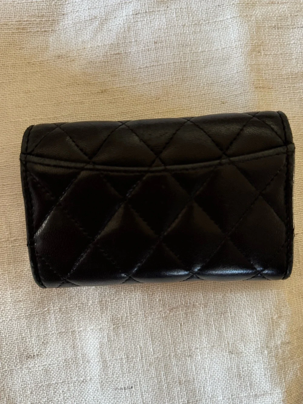 CHANEL Black Quilted Leather Card Case with Silver CC Hardware